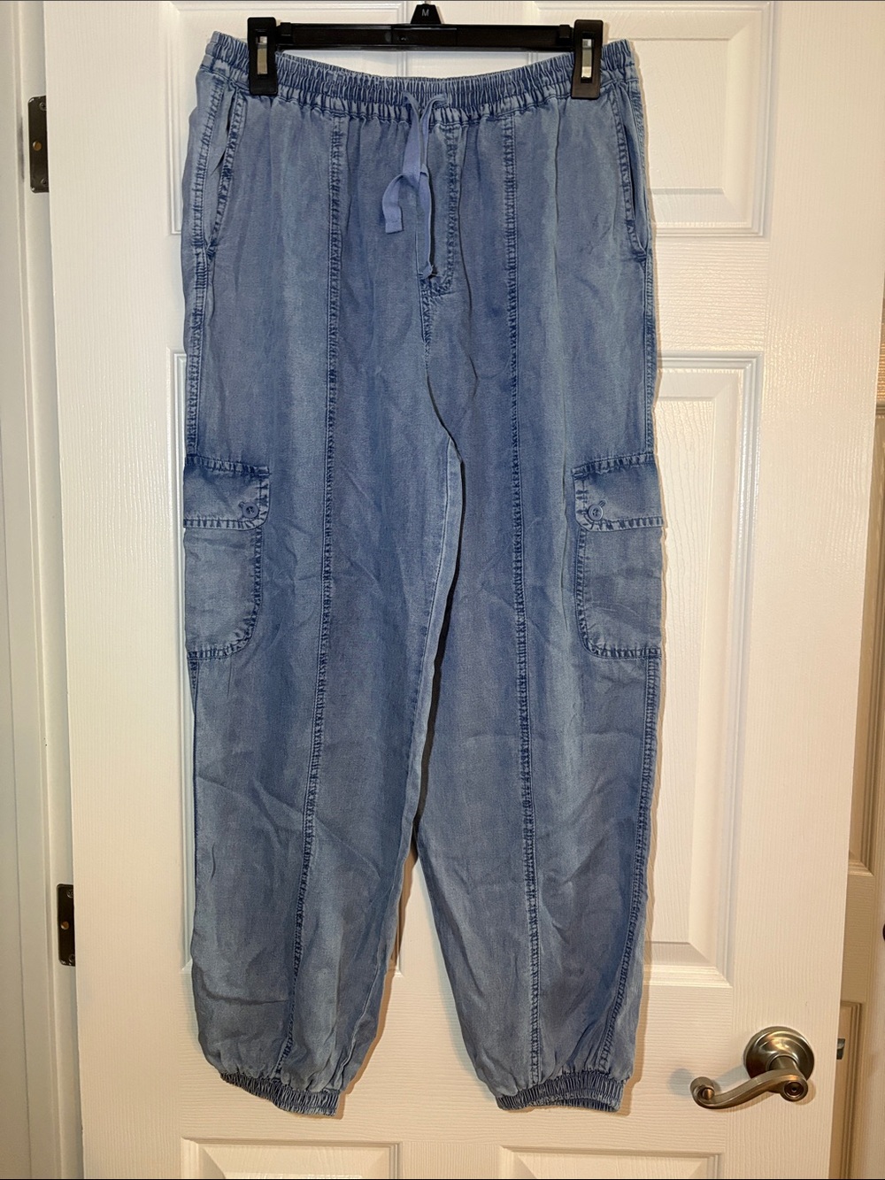 Light Blue women’s Cargo Jogger Jeans - Casual Elastic Waist